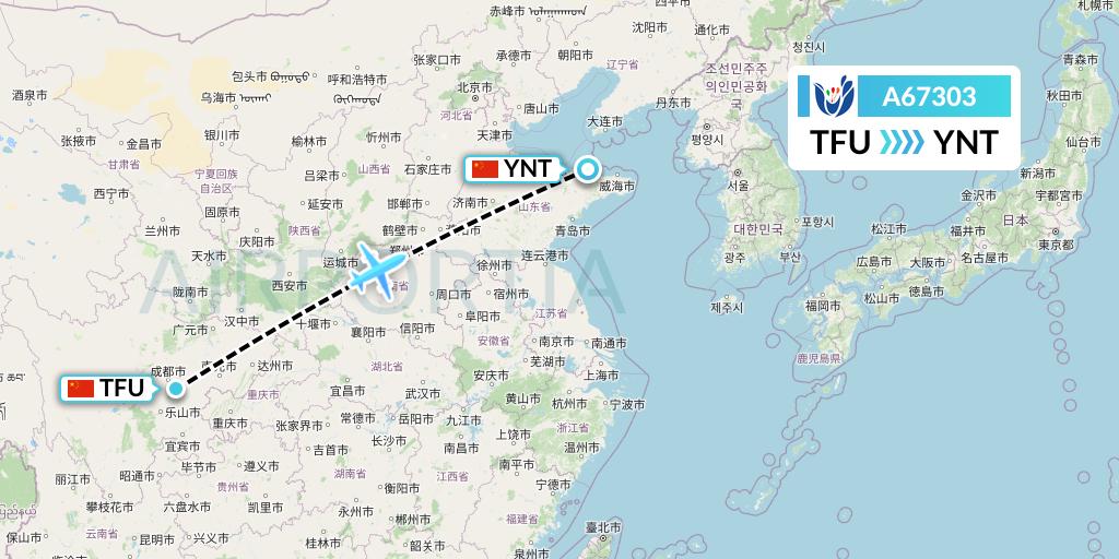 A67303 Hongtu Airlines Flight Map: Chengdu to Yantai