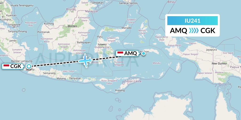 IU241 Pt. Super Air Jet Flight Map: Ambon to Jakarta