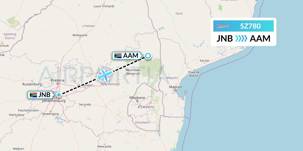 5Z780 CemAir Flight Map: Johannesburg to Malamala