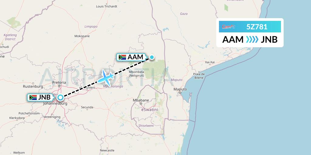 5Z781 CemAir Flight Map: Malamala to Johannesburg