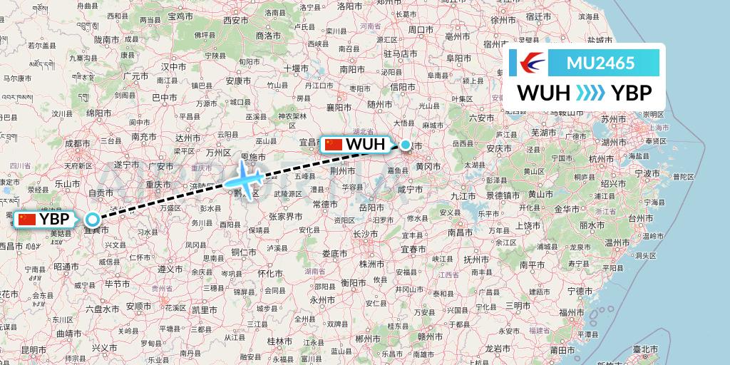 MU2465 China Eastern Airlines Flight Map: Wuhan to Yibin