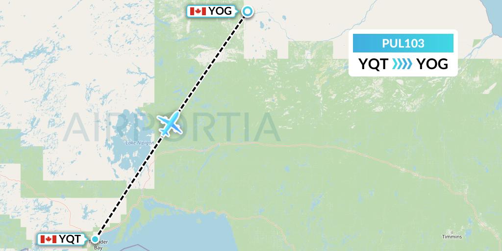 PUL103 Ornge Air Flight Map: Thunder Bay to Ogoki Post