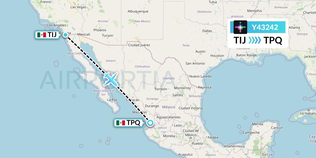 Y43242 Volaris Flight Map: Tijuana to Tepic