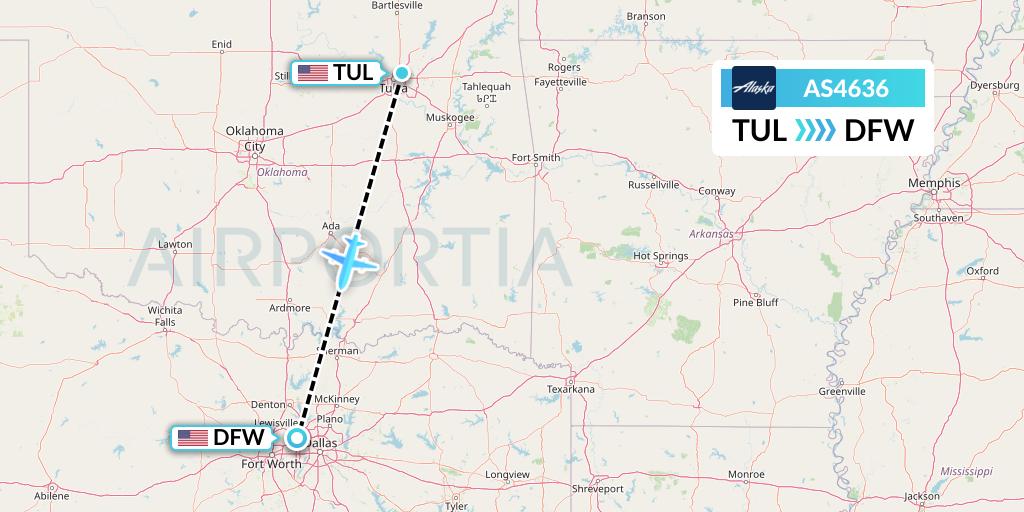 AS4636 Alaska Airlines Flight Map: Tulsa to Dallas