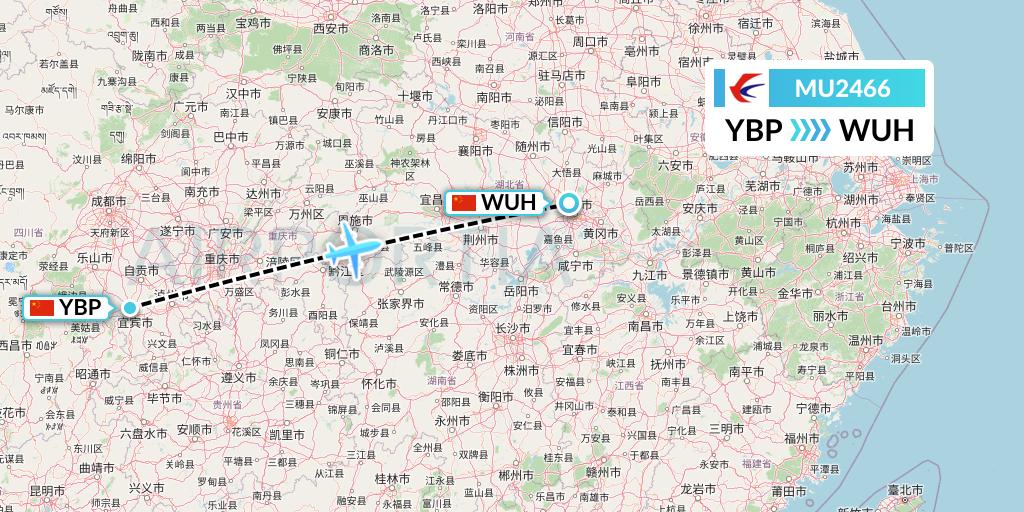 MU2466 China Eastern Airlines Flight Map: Yibin to Wuhan