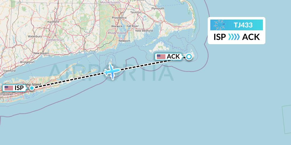 TJ433 Tradewind Aviation Flight Map: Islip to Nantucket