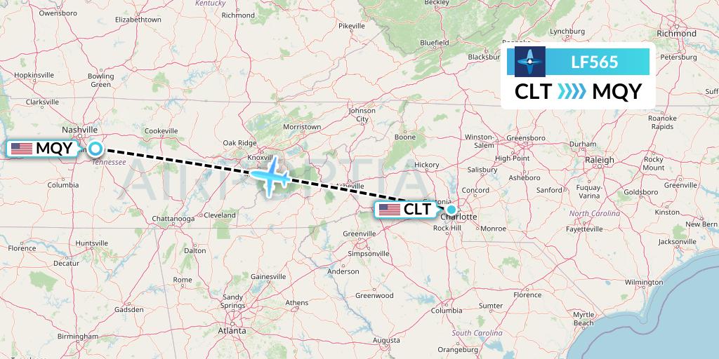 LF565 Corporate Flight Management Flight Map: Charlotte to Smyrna