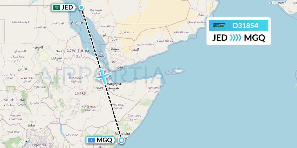 D31854 Daallo Airlines Flight Map: Jeddah to Mogadishu