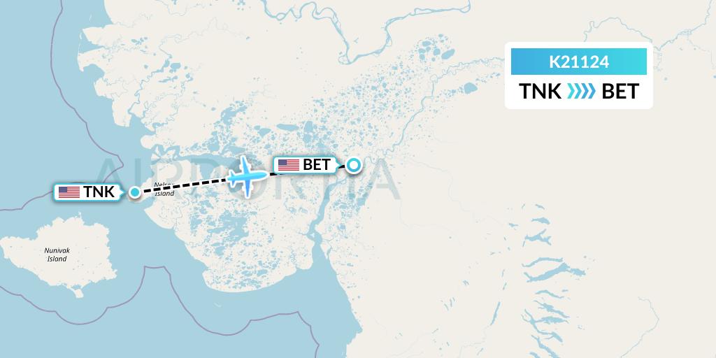 K21124 Yute Commuter Service Flight Map: Tununak to Bethel