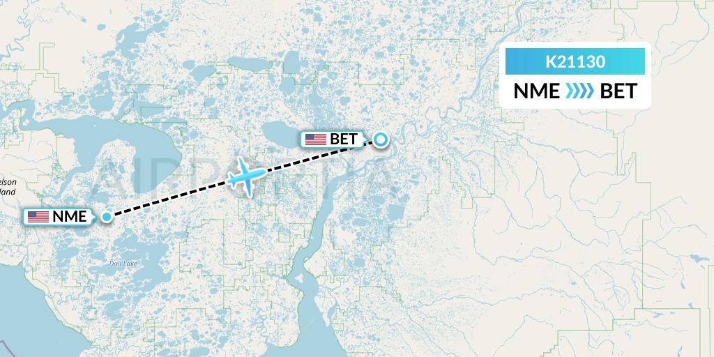 K21130 Yute Commuter Service Flight Map: Nightmute to Bethel