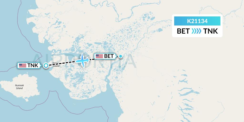 K21134 Yute Commuter Service Flight Map: Bethel to Tununak