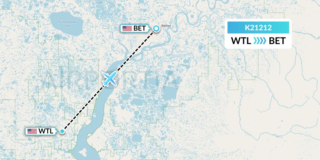 K21212 Yute Commuter Service Flight Map: Tuntutuliak to Bethel