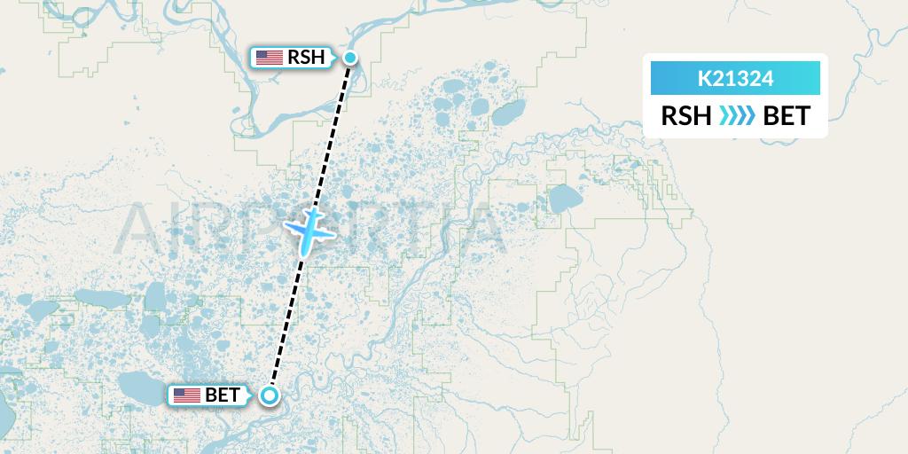 K21324 Yute Commuter Service Flight Map: Russian Mission to Bethel
