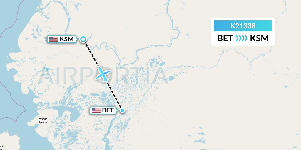 K21338 Yute Commuter Service Flight Map: Bethel to St. Mary's