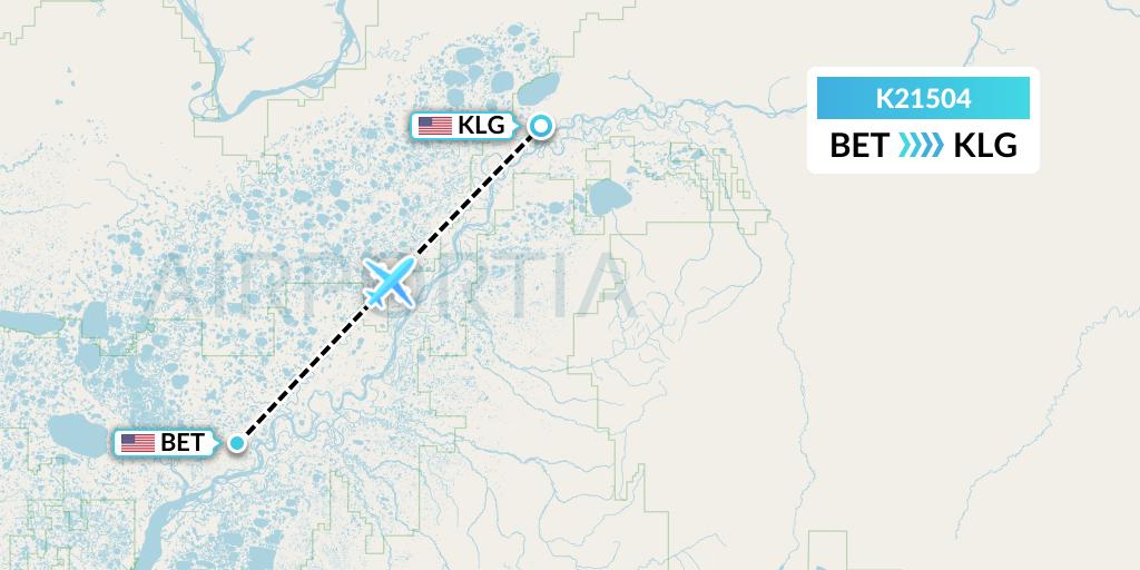 K21504 Yute Commuter Service Flight Map: Bethel to Kalskag
