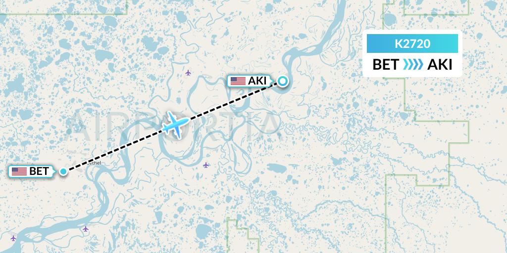 K2720 Yute Commuter Service Flight Map: Bethel to Akiak