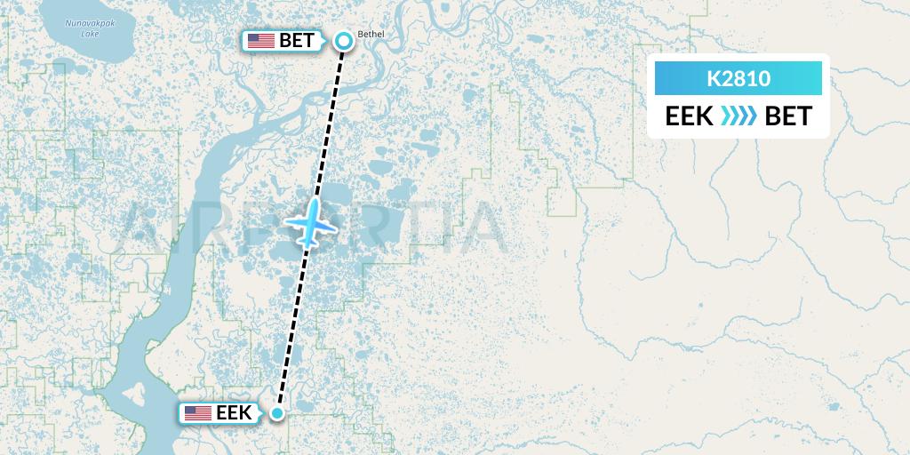 K2810 Yute Commuter Service Flight Map: Eek to Bethel