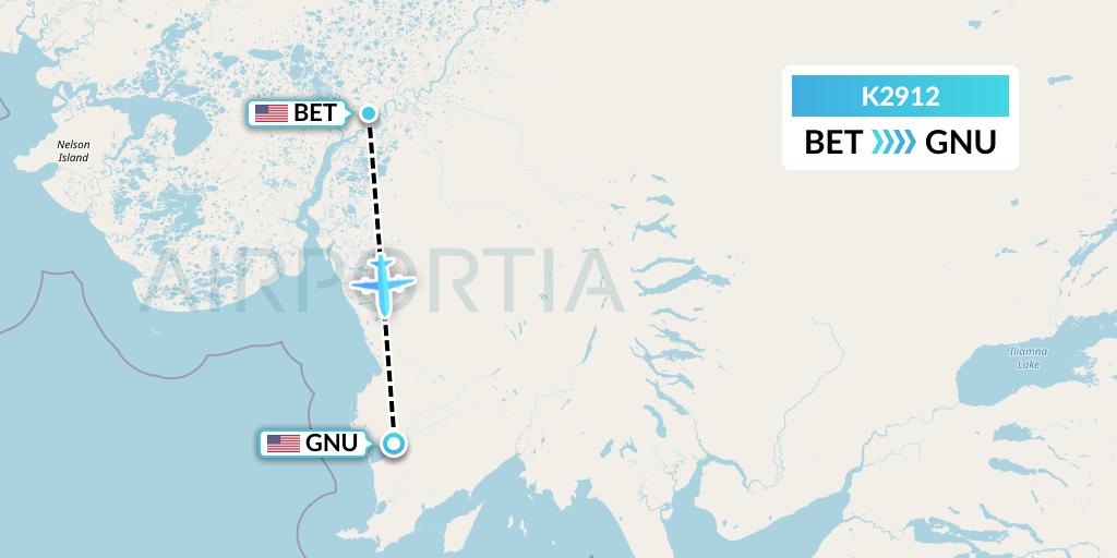 K2912 Yute Commuter Service Flight Map: Bethel to Goodnews