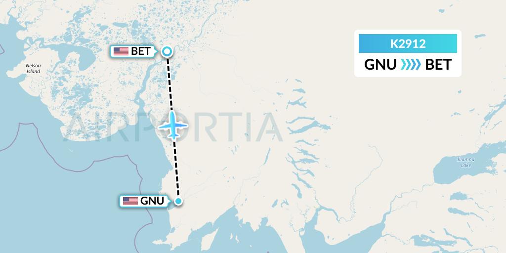 K2912 Yute Commuter Service Flight Map: Goodnews to Bethel