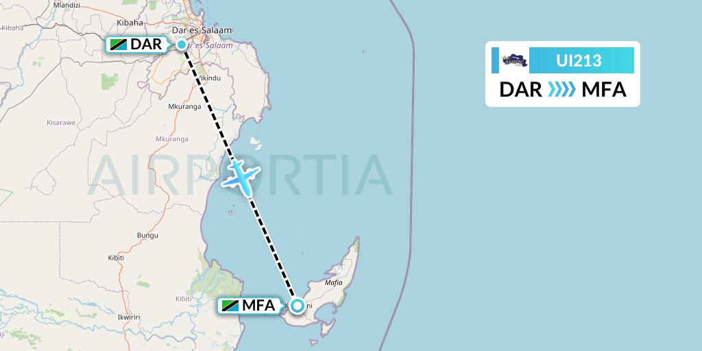 UI213 Auric Air Flight Map: Dar-es-Salaam to Mafia Island