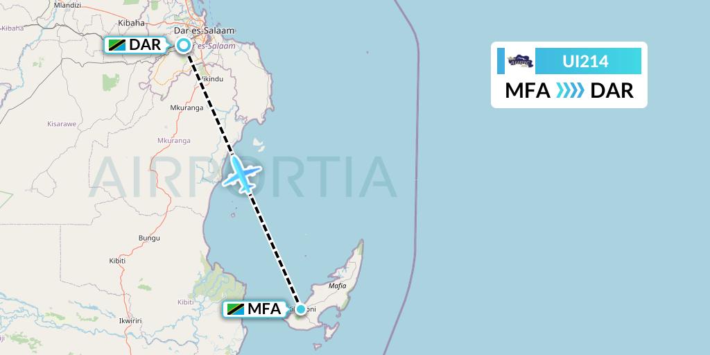UI214 Auric Air Flight Map: Mafia Island to Dar-es-Salaam