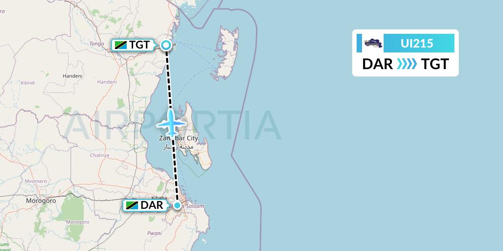 UI215 Auric Air Flight Map: Dar-es-Salaam to Tanga