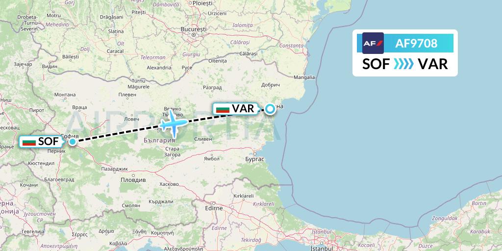 AF9708 Air France Flight Map: Sofia to Varna