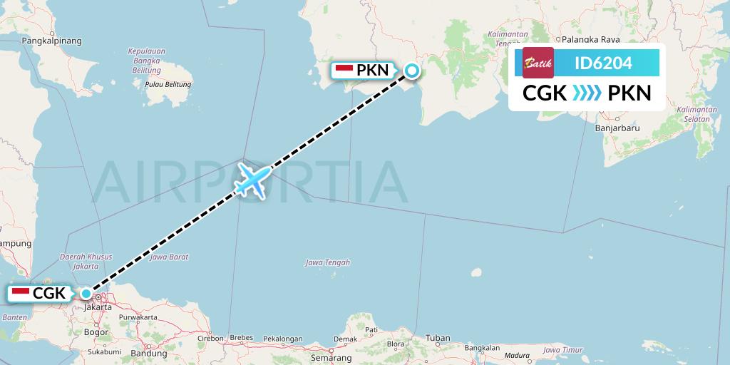 ID6204 Batik Air Flight Map: Jakarta to Pangkalan Bun