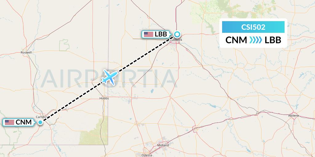 CSI502 Csi Aviation Flight Map: Carlsbad to Lubbock