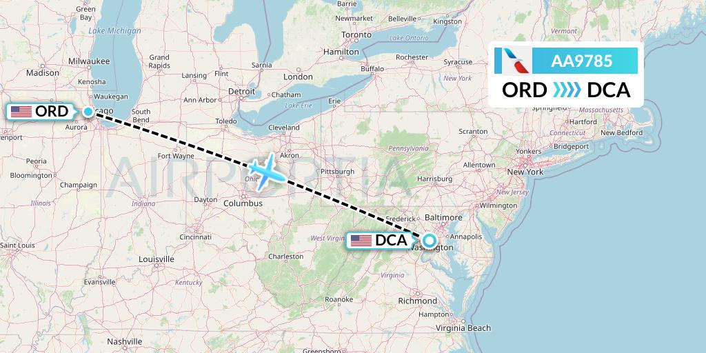 AA9785 American Airlines Flight Map: Chicago to Washington