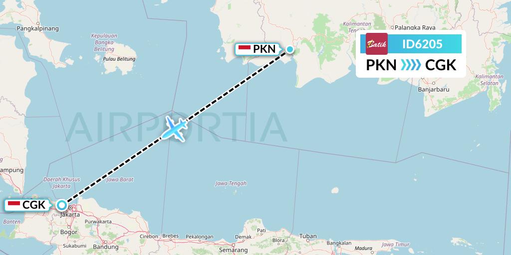 ID6205 Batik Air Flight Map: Pangkalan Bun to Jakarta