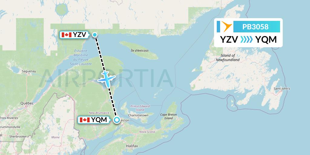 PB3058 PAL Airlines Flight Map: Sept-Iles to Moncton