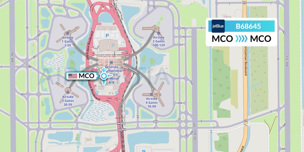 B68645 JetBlue Airways Flight Map: Orlando to Orlando