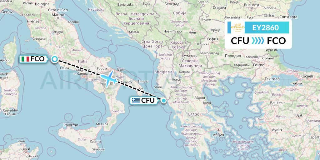 EY2860 Etihad Airways Flight Map: Corfu to Rome