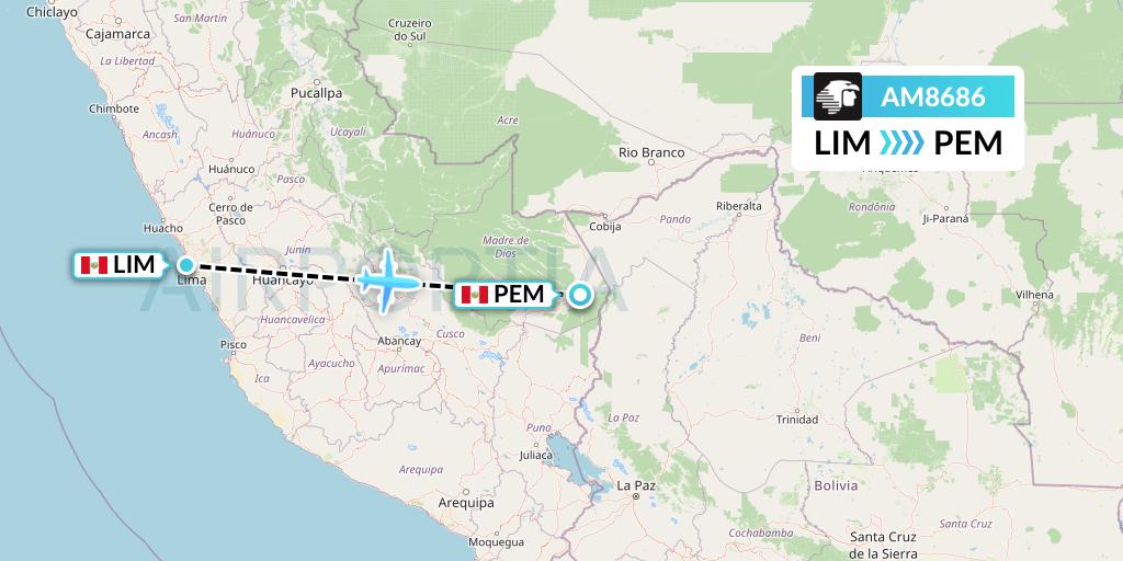 AM8686 Aeromexico Flight Map: Lima to Puerto Maldonado