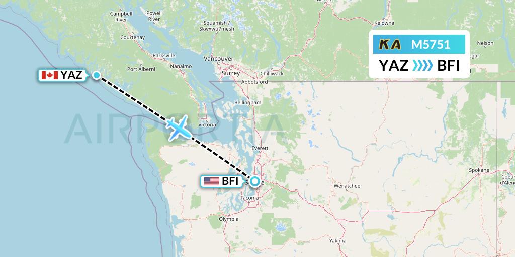 M5751 Kenmore Air Flight Map: Tofino to Seattle