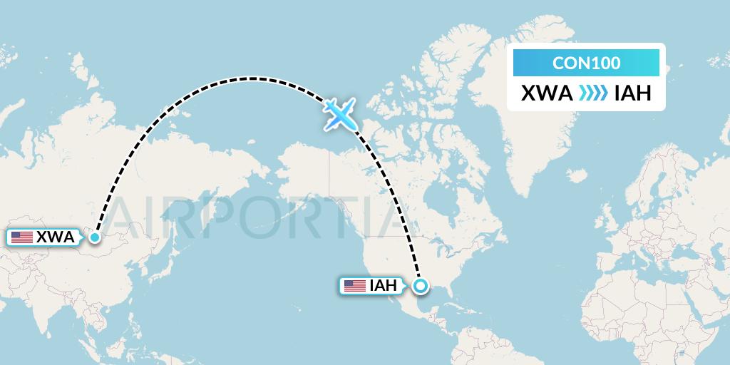 CON100 Conocophillips Aviation Alaska Flight Map: Williston to Houston
