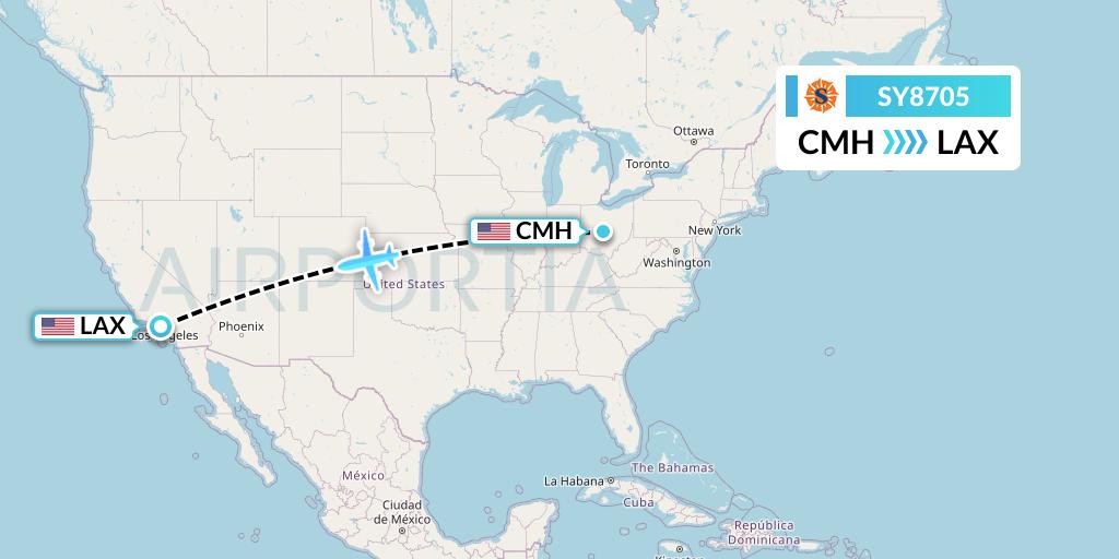 SY8705 Sun Country Airlines Flight Map: Columbus to Los Angeles