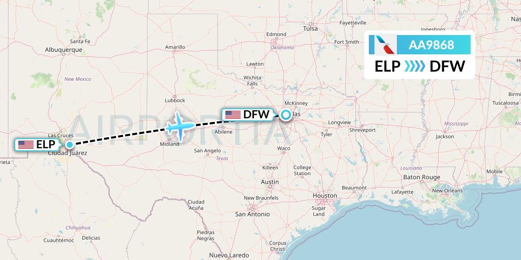 AA9868 American Airlines Flight Map: El Paso to Dallas