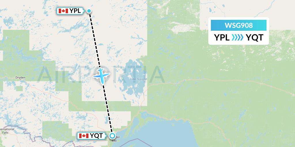 WSG908 Wasaya Airways Flight Map: Pickle Lake to Thunder Bay