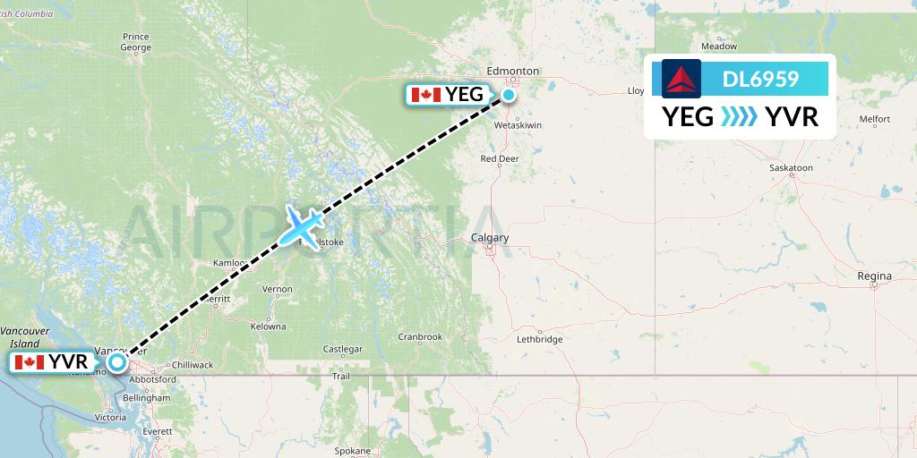 DL6959 Delta Air Lines Flight Map: Edmonton to Vancouver