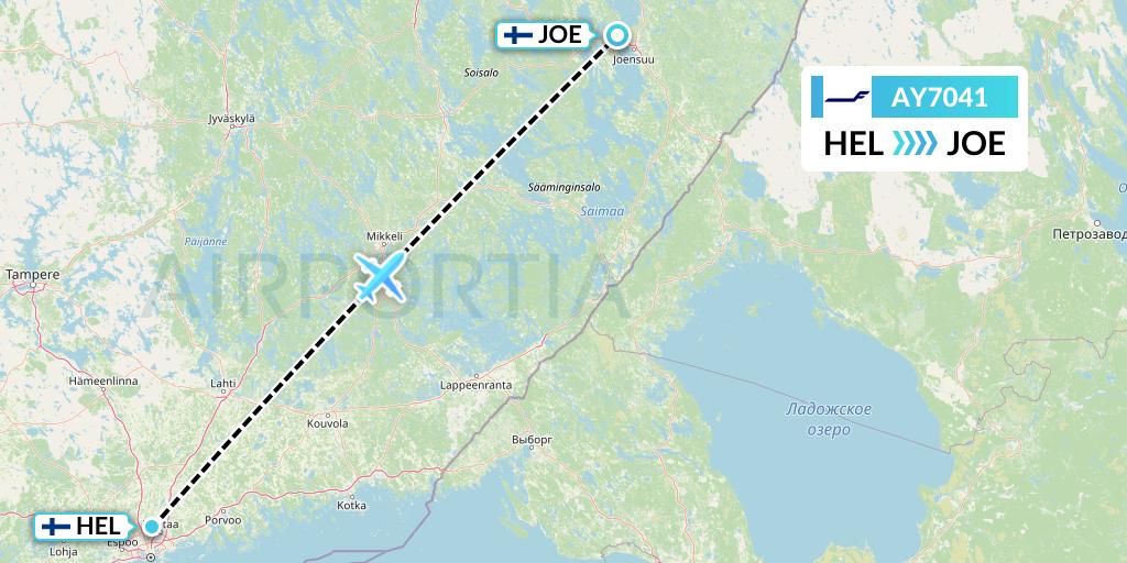 AY7041 Finnair Flight Map: Helsinki to Joensuu