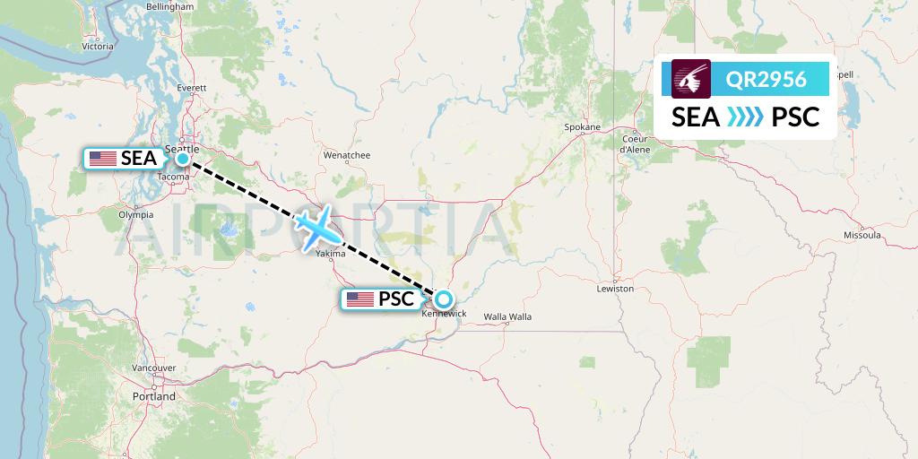 QR2956 Qatar Airways Flight Map: Seattle to Pasco