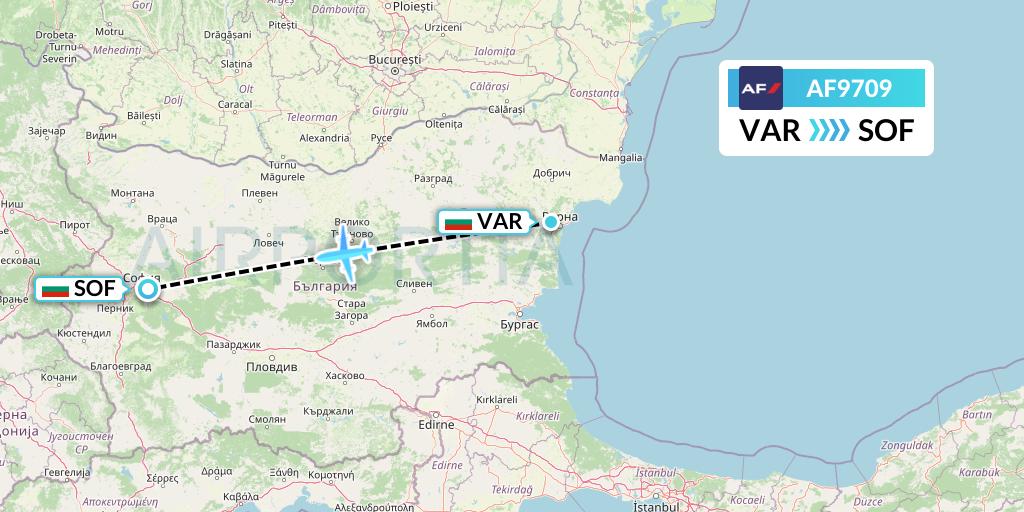 AF9709 Air France Flight Map: Varna to Sofia