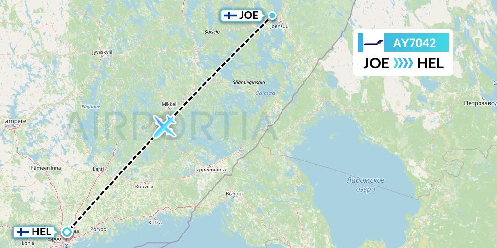 AY7042 Finnair Flight Map: Joensuu to Helsinki