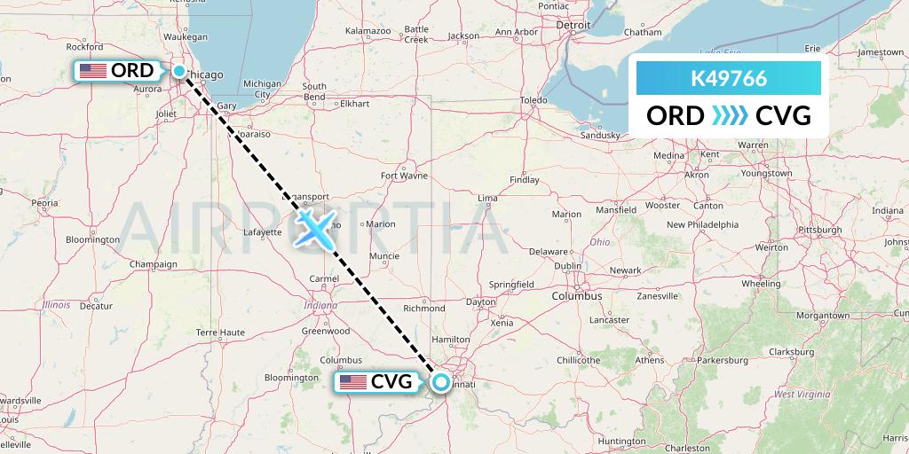 K49766 Kalitta Air Flight Map: Chicago to Cincinnati
