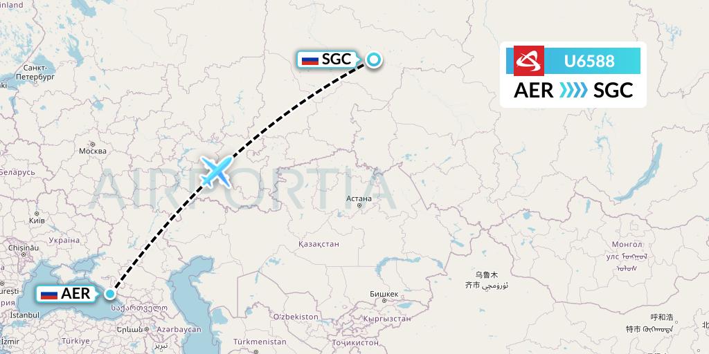 U6588 Ural Airlines Flight Map: Sochi to Surgut