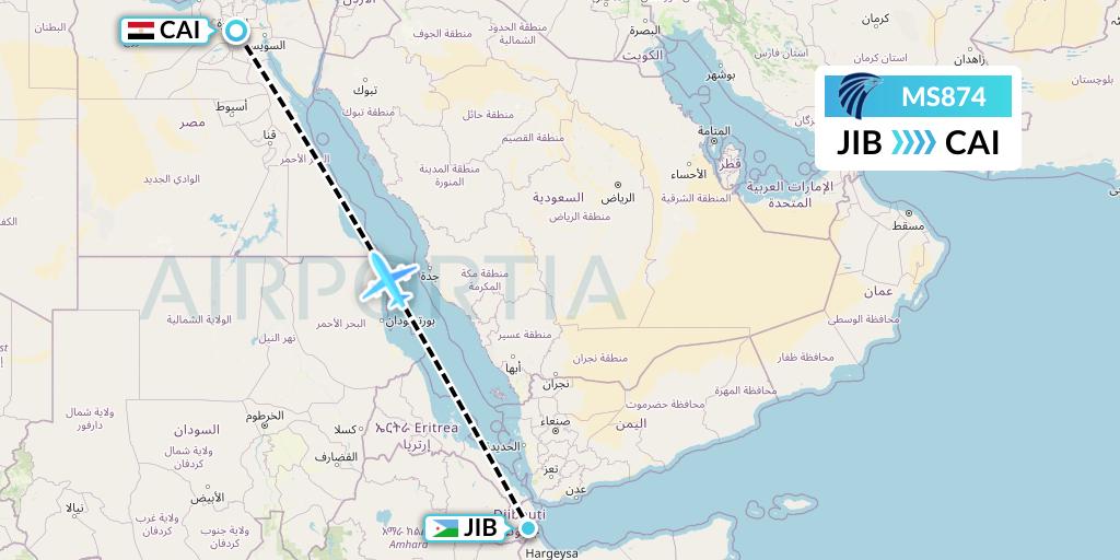MS874 EgyptAir Flight Map: Djibouti to Cairo