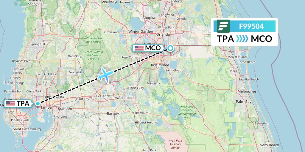 F99504 Frontier Airlines Flight Map: Tampa to Orlando