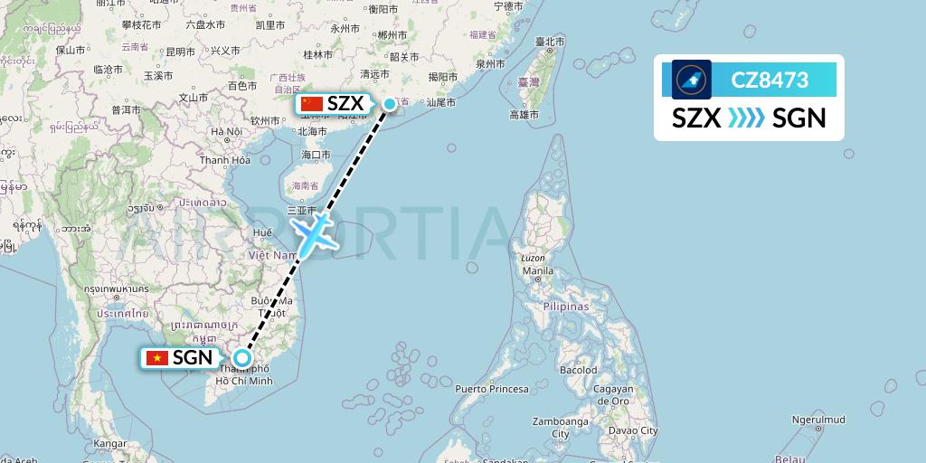 CZ8473 China Southern Airlines Flight Map: Shenzhen to Ho Chi Minh City
